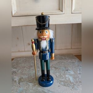 TRADITIONS BLUE WOODEN 14” NUTCRACKER SOLDIER BATON-CHRISTMAS-W/BOX HANDPAINTED